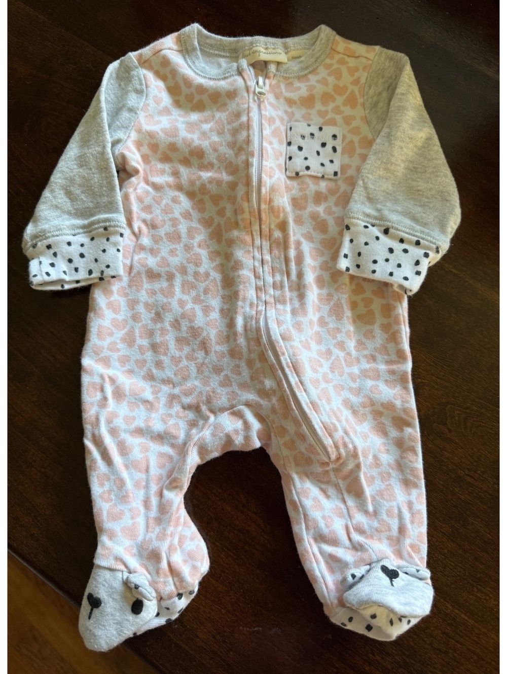 First Impressions Newborn Pink Heart Print Footed Sleeper Pajamas